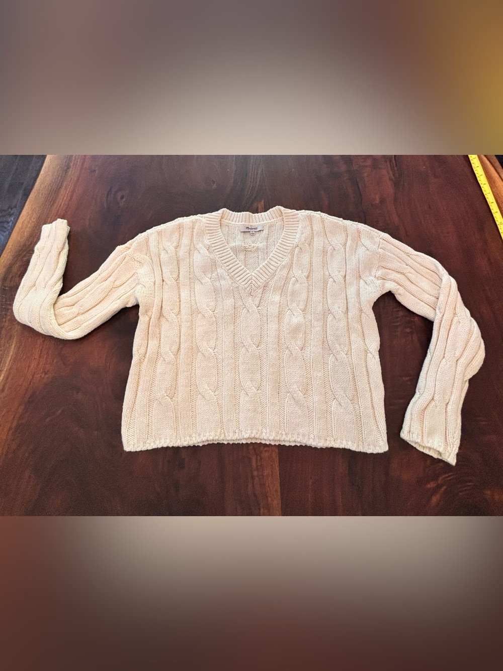 Madewell Cream Cable-Knit V-Neck Pullover